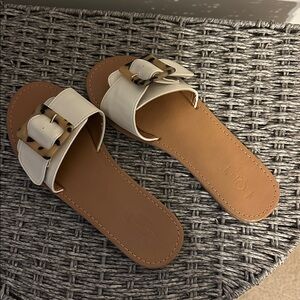 Loft Cream and Brown Slide Sandals